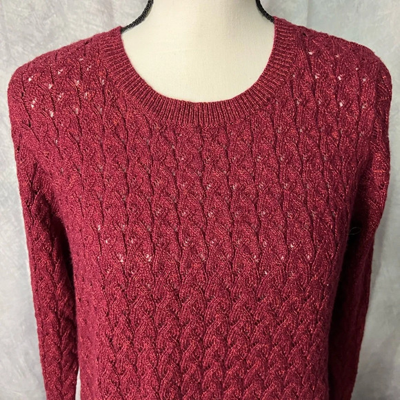 JC Penney Burgundy Open Weave Cable Knit 3/4 Sleeve Scoop Neck Sweater - XL - Picture 2 of 11
